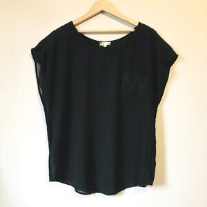 Ketz-ke Midnight Navy Lace Eyelet Pocket Blouse XL Whimsigoth